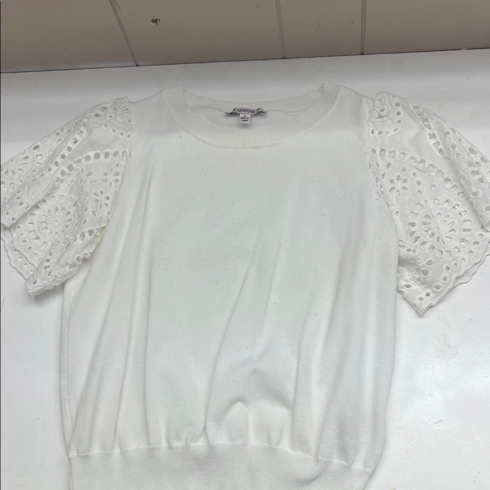Nanette Lepore White Eyelet Sleeve Blouse